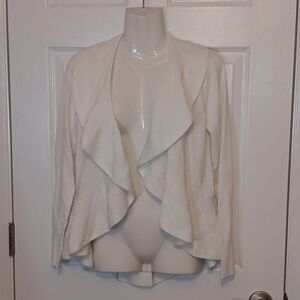 Rafaella Womens M White Cardigan Jacket With Ruffles